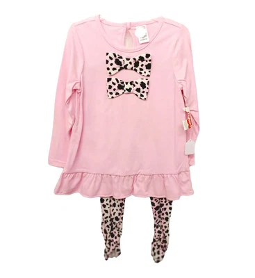 Juego de leggings Fisher Price 4T niñas guepardo túnica top lazos dobladillo acanalado rosa Foto 1 de 4