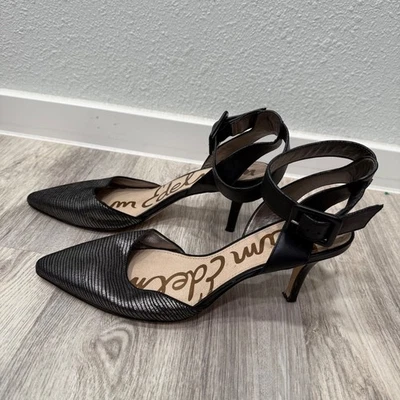 Tacones Sam Edelman punta punta correa al tobillo negros plateados metálicos para mujer 9,5 M Foto 1 de 4