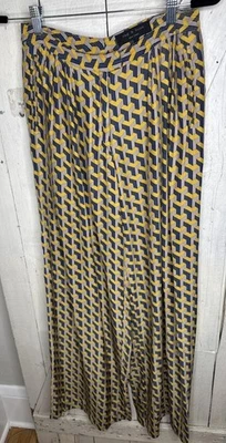 Rag & Bone Sz 4 Racine 100% Silk Palazzo Pants Wide Leg Mustard/navy/tan. Zip - Image 1 of 4
