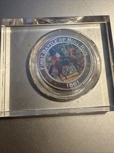 Civil War Comm. Silver 1/2 Ounce Coin 1861 1st Battle Of Bull Run In Glass Case - Picture 1 of 6