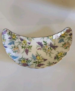 Vintage Lefton China handbemalt halbmondförmige Knochenschale CHINTZ - Bild 1 von 5