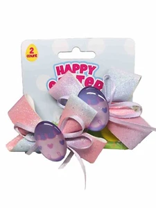 Happy Easter / Ct Glittered Ribbon Rainbow Gradient Hair Egg Bows - Picture 1 of 5
