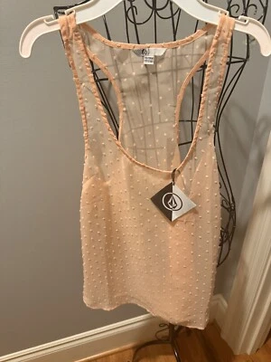 VOLCOM Women's Tank Size XS Sweet Dot Sheer Peach Top NEW - Image 1 of 4