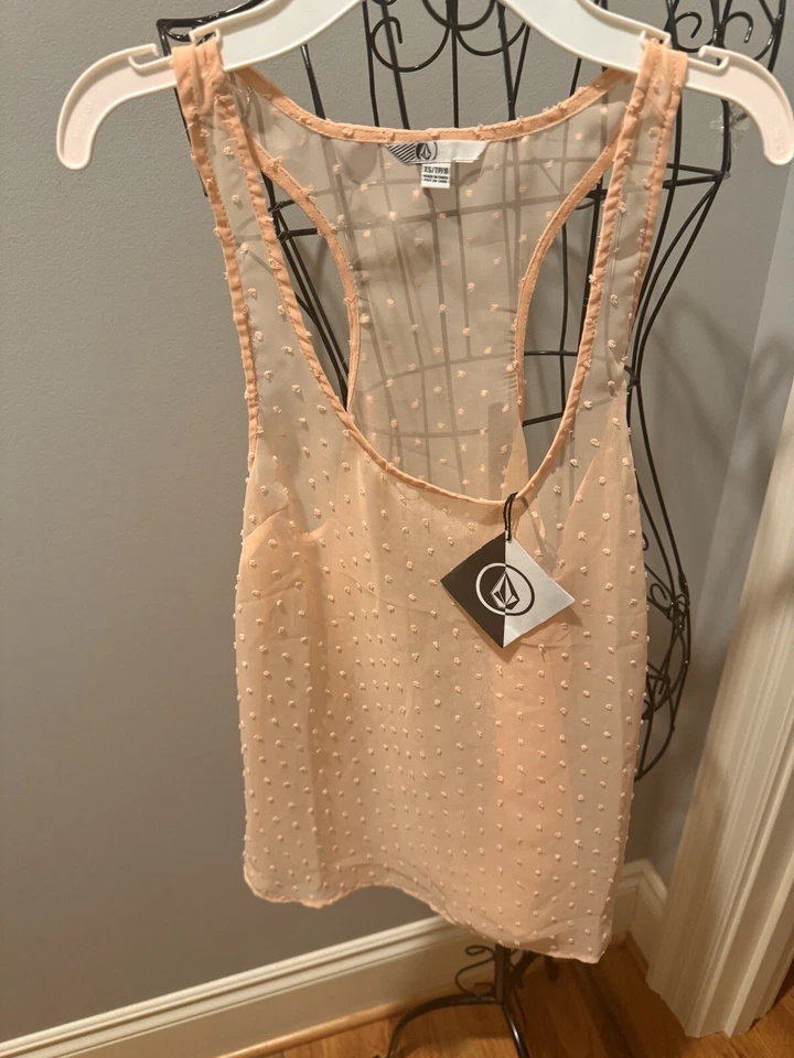 VOLCOM Women's Tank Size XS Sweet Dot Sheer Peach Top NEW - Image 1 of 4