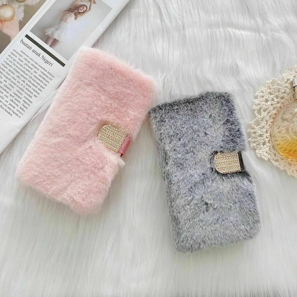 Fluffy Plush Flip Card Wallet Leopard Phone Case For Samsung A51 A71 A12 Note 20 - Изображение 1 из 4