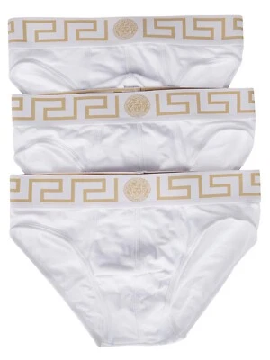 NIB Versace Mens 3-Pack Greca Border Brief underwear White Size 6 Large - Image 1 of 4