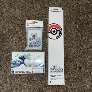 Pokemon TCG Great Wave Pikachu & Friends Playmat + Sleeves + Double Deck Box New - Picture 1 of 1