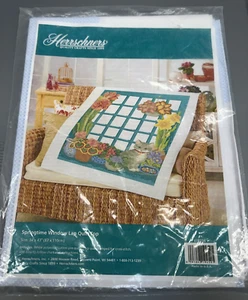 Herrschners SPRINGTIME WINDOW LAP QUILT TOP Sampler 34x43" Cat Flowers NEW - Picture 1 of 4