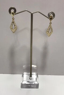 14K Solid Yellow Gold Earrings Diamond Cut Dangle Filigree Designer - Image 1 of 4