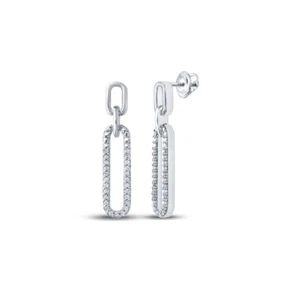 Pendientes colgantes oblongos de diamantes redondos de oro blanco de 10kt para mujer de 1/5 Cttw - Imagen 1 de 1