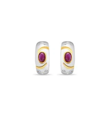 Ruby  & Diamond Earrings 14k Two-Toned Gold - Image 1 of 4