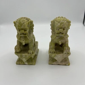 Carved Soapsone Foo Dog Pair 4LB Book Ends - Picture 1 of 5