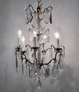 REF 48 /Lustre Pampilles Cristal Baccarat 6 Lumières /REFAIT A NEUF - Foto 1 di 12
