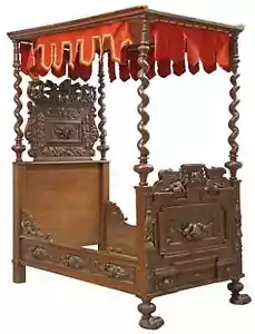 Antique French Renaissance Revival, Carved,  Oak, Four-Poster, Tester Bed, 1800s - Picture 1 of 4