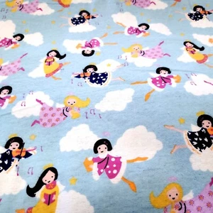 Angel Musicians Floral Flannel  Cotton Mook Blue  BY the Yard  - Picture 1 of 3
