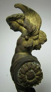 Antik 19c Bronze geflügelte Göttin Jungfrau verziert dekorative Kunst Hardware Element - Bild 1 von 12