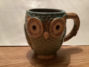 Owl Coffee Mug Glazed Stoneware Gibson 5” Tall 20 OZ. Green Turquoise Used NB - Picture 1 of 7