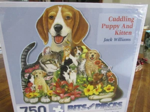 New Bits & Pieces 750pc Shaped Puzzle 'Cuddling Puppy & Kitten' by Jack Williams - Picture 1 of 6
