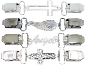 Handmade In USA Sweater Cardigan Dress Clip Silver Tone Cross Angel Wing w/Bling - Picture 1 of 13