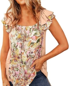 Tops for Women Trendy, Casual Ruffled Novelty Summer Square Neck Sleeveless Tops - Picture 1 of 7