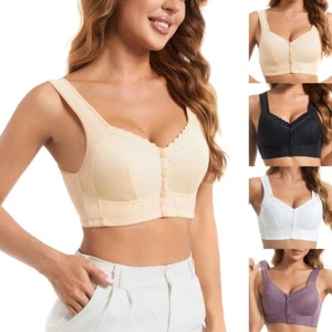 Women Bra Comfortable & Convenient Front Button Bra WireFree Yoga Bra Tank Tops - Picture 1 of 16