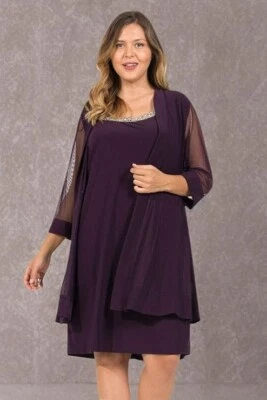 Vestido Madre de la Novia R&M Richards Ciruela Cuello Cuentas Talla 16 Nuevo con Etiquetas Foto 1 de 4