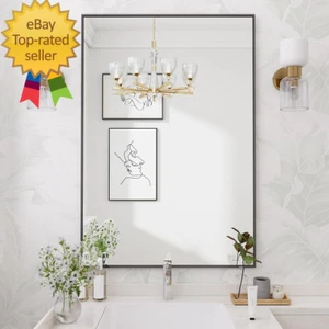 Black Rectangle Wall Mirror, 20X29 Inch Bathroom Mirror, Aluminum Frame Vanity M - Picture 1 of 12