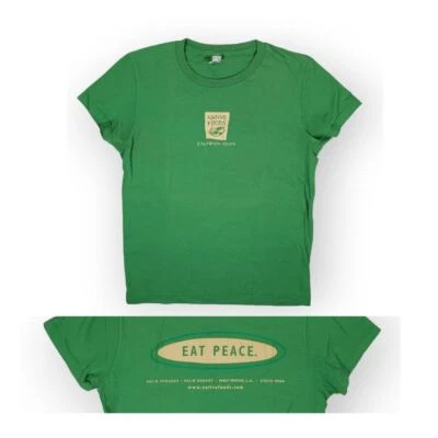 NativeFoods California Vegan Tee M/L EatPeace KellyGreen MadeInUSA FreeShipping - Image 1 of 4