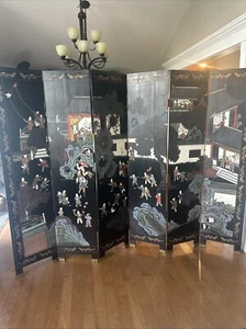Antique Chinese Room Divider 6 Solid Lacquer Panels - Picture 1 of 24
