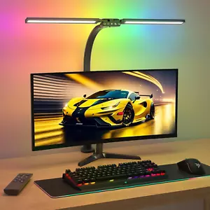 RGB Doppelkopf Schreibtischlampe LED Dimmbar 22W 80cm Klemmbare Tageslichtlampe - Bild 1 von 8