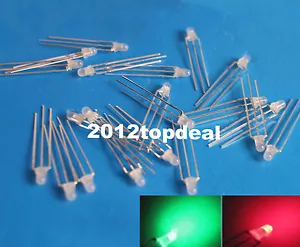 3mm Dual Bi-Color Rot/Grün Diffus Hell 3-Pin LED Gemeinsame Kathode LED 100 Stück - Bild 1 von 2