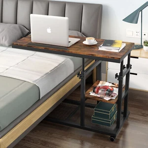 Bedside Mobile Laptop Table with Storage Shelf, Height Adjustable Sofa End Table - Picture 1 of 15