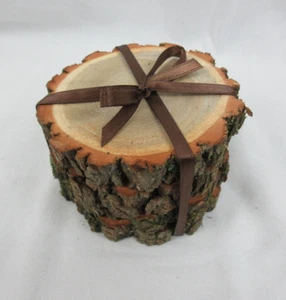 Coaster Set of 4 Hand Crafted Rough Cut Wood Primitive Style Pine - Picture 1 of 4