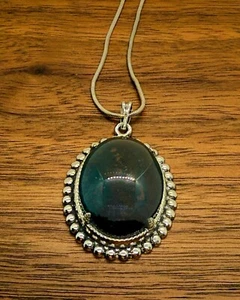 Vintage Sterling Silver Bloodstone Pendant On 18” Sterling Chain Jewelry - Picture 1 of 11