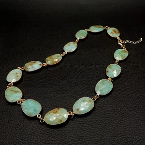 Natural Green Chrysoprase Necklace Oval Shape Faceted Bezel Set Women Jewelry - Picture 1 of 6