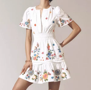 💕 ANTHROPOLOGIE SOMERSET EMBROIDERED FLORAL EDITION MINI DRESS SZ MEDIUM - Picture 1 of 5
