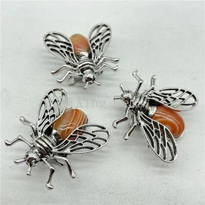 10 piezas Colgantes de Encaje Naranja Ágata Cicada Mosca Broche Chakra Reiki Amuleto de Sanación - Imagen 1 de 5