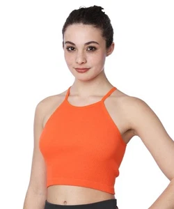 Isadora Paccini Women's Orange Sleeveless Ribbed Scoop Neck Cute Tank - Picture 1 of 5