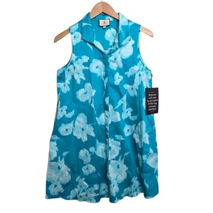 Hemdblusenkleid Charlie mit Biesen ärmellos Gr. S türkis Aquarell Blumenmuster - Bild 1 von 8