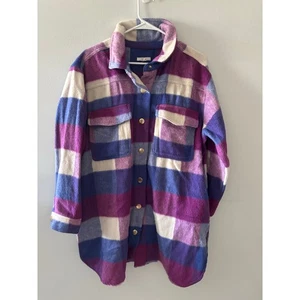 Maurices Womens Plaid Shacket Size 0X Purple Blue Fleece Wool Fall Autumn - Picture 1 of 7