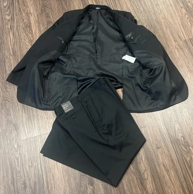 Banana Republic Suit Tailored Slim Fit Wool 46L Jacket Trouser Sz 38X30 In Black - Image 1 of 4