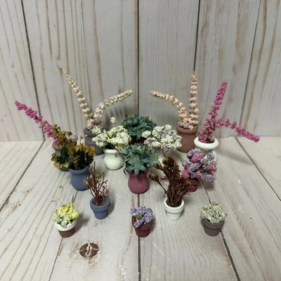 Miniature Flower Lot of 15 Realistic Terra Cotta Pots Pink Purple White Green - Image 1 of 4