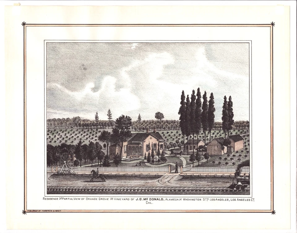 Califórnia Los Angeles 1880 J.G. McDonald Farm Grove Thompson & West 1959 REPRO - Imagem 1 de 1