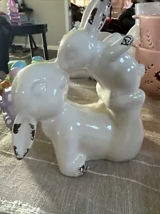Easter Glossy White Porcelain Ceramic Bunnies Decoration Figurine Table Top 7"x7 - Picture 1 of 6