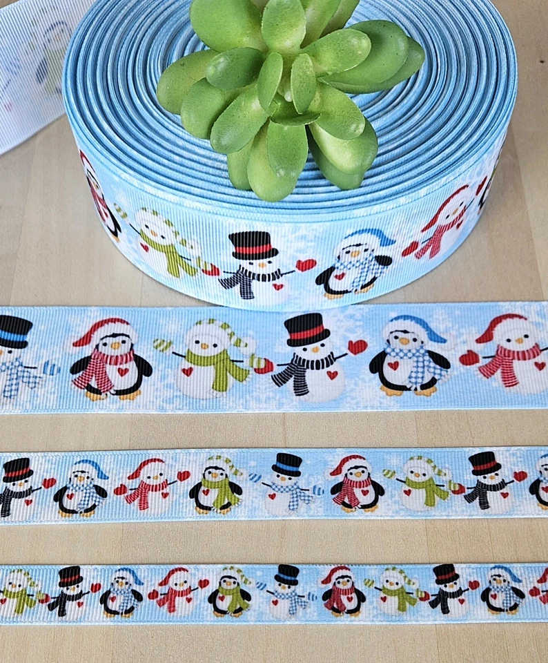5/8, 7/8 & 1.5" (1 YD) Snowman Grosgrain Ribbon Penquins & Snowmen Christmas  - Image 1 of 1