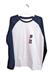 T-shirt uomo George manica lunga girocollo baseball bianco/blu piccola 34-36 5M6 - Foto 1 di 6