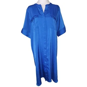 Simply Vera Vera Wang Dress Shirt Dress Short Sleeve Pockets Blue Size XXL - Picture 1 of 7