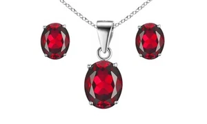 925 Sterling Silver Ruby Oval Cut Pendant Necklace and Earring Set For Women - Picture 1 of 6