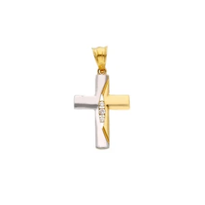 CIONDOLO CROCE IN ORO GIALLO E BIANCO 18K, CON CUBIC ZIRCONIA, MOLTO LUMINOSA - Foto 1 di 5