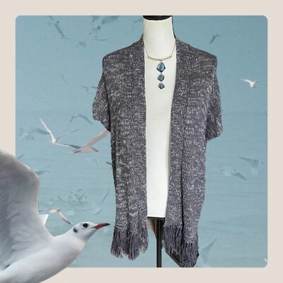 JOIE Gray Space Dye Sona Linen Blend Boho Fringe Open Front Cardigan Size XS S - Image 1 of 4